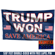Load image into Gallery viewer, Trump Won, Save America Flag with FREE Trump 2020 Pin