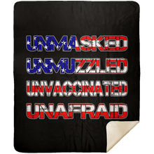 Load image into Gallery viewer, Unmasked. Unmuzzled. Unvaccinated. Unafraid. Premium Mink Sherpa Blanket (Black)