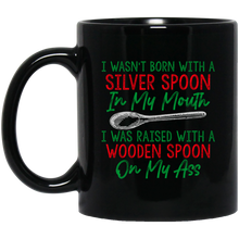 Load image into Gallery viewer, Raised with a Wooden Spoon 11 oz. Black Mug