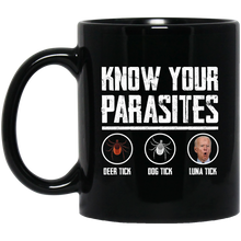 Load image into Gallery viewer, Know Your Parasites 11 oz. Black Mug