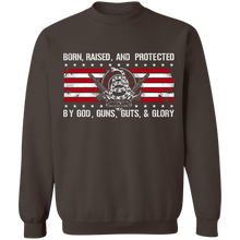 Load image into Gallery viewer, Born Raised and Protected By God, Guns, Guts and Glory 2nd Amendment Pullover Sweatshirt  8 oz.