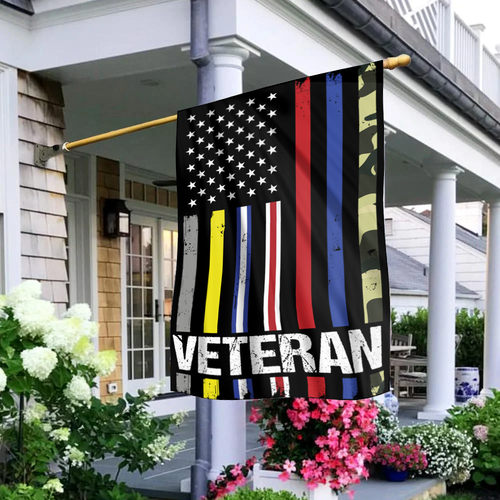 USA Veteran - First Responder Stripes House Flag (RTL)