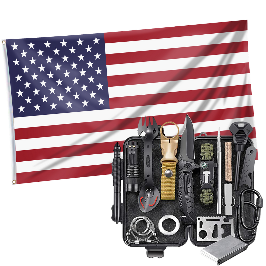 United States of America - American Flag + Emergency EDC Survival Tools 24 in 1
