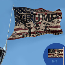 Load image into Gallery viewer, **PREMIUM DOUBLE-SIDED** Trump 2020 Law and Order 2nd Amendment Guns Flag